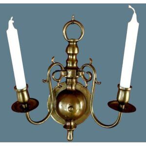 Vintage Brass Double Arm Wall Sconce – Rewired for Candles Aged Patina 12” x 11”
